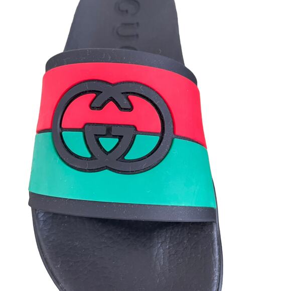 GUCCI Authentic Men\'s Interlocking G Slide Sandal Black Green Sz 10 |US 10.5 NEW main image 5